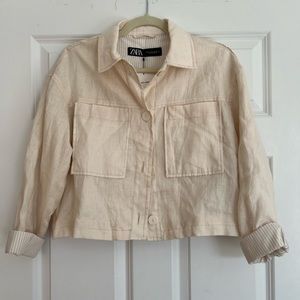 ZARA 100% Linen Cropped Jacket